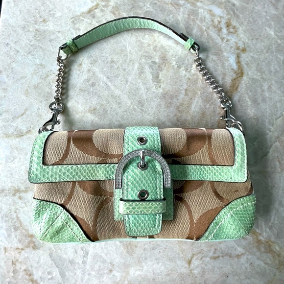 Coach mini hand bag with light green snake skin trim - Picture 1 of 4